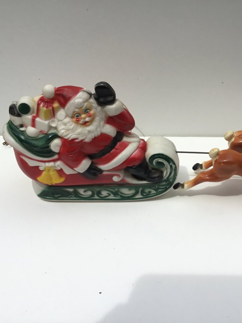 Vtg 1970 USA CHRISTMAS Empire Santa Two Reindeer Sleigh 24” Tabletop Blow Mold